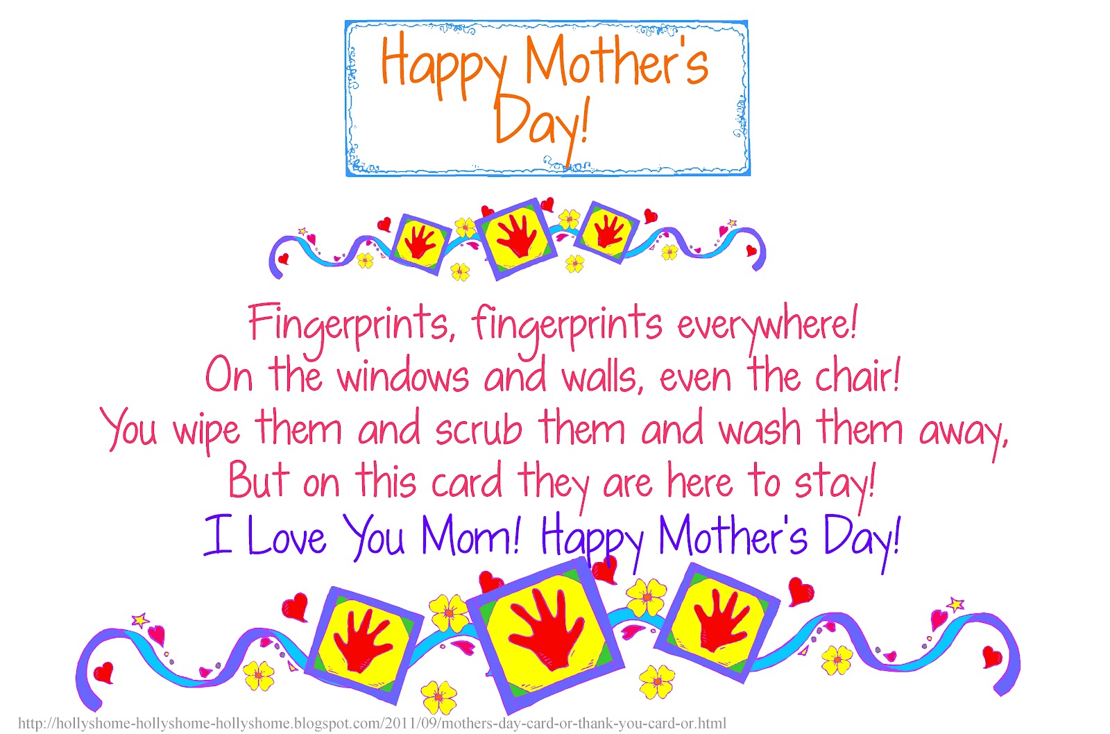 HollysHome - Church Fun: A Fingerprint Mother's Day Card (and Poem) or