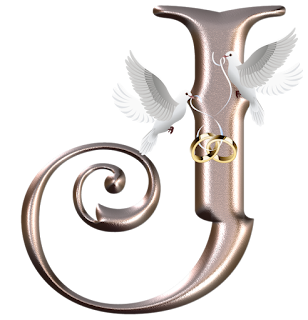 Abecedario para Bodas con Palomas y Argollas. Wedding Alphabet with Doves and Wedding Rings.