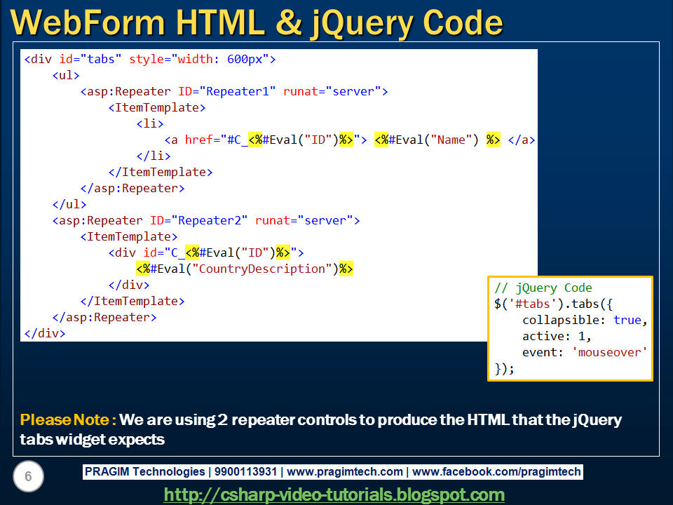 Sql server, .net and c# video tutorial: jQuery tabs in asp.net