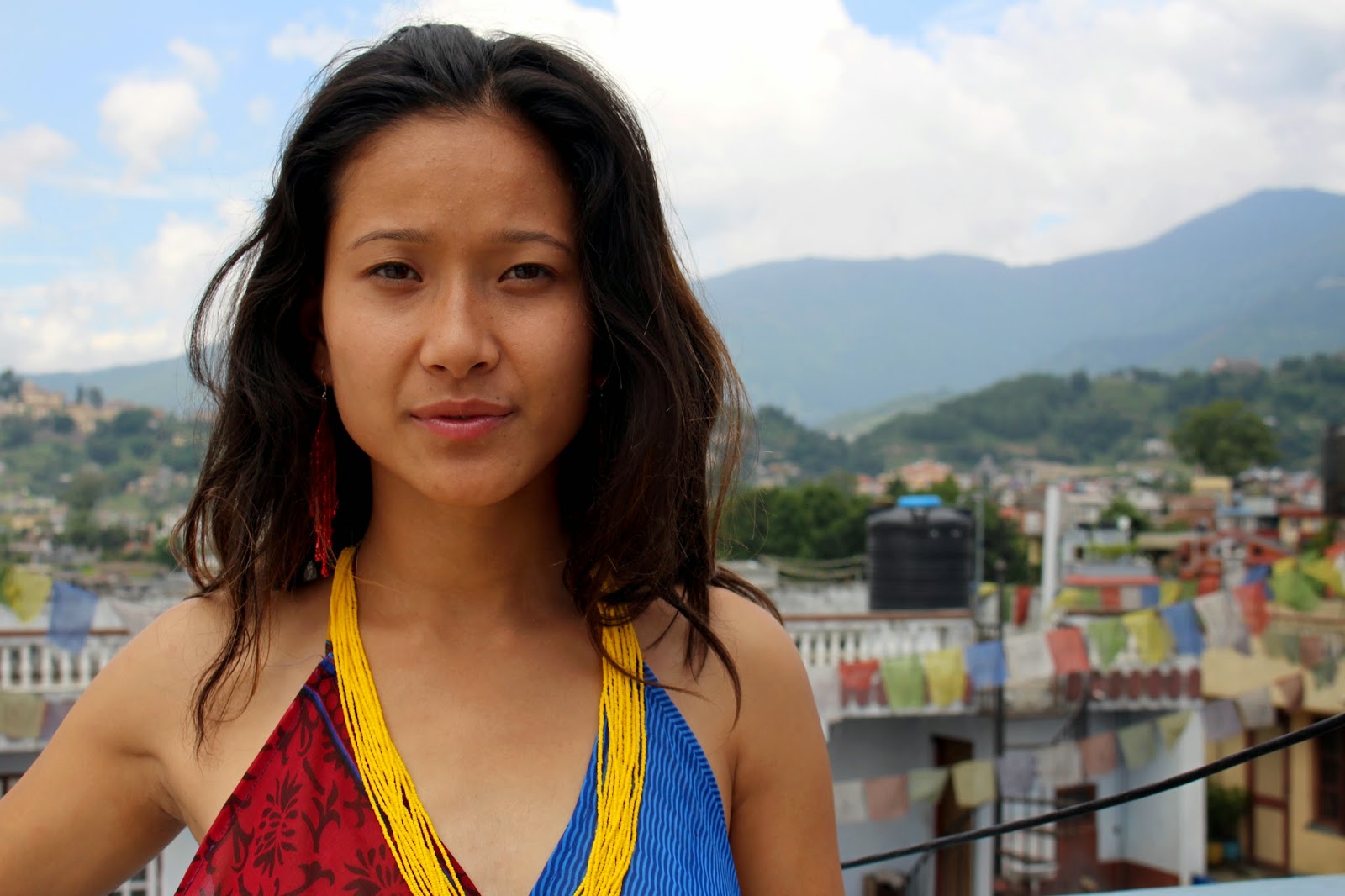 Lotus Sky jewelry, Nepali model, Kathmandu, rooftop