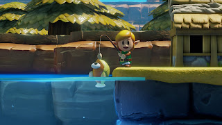 screenshot of Link catching a fish in the fishing minigame