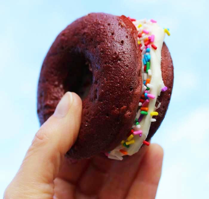 Red Velvet Cream Cheese Donut Sandwiches The Hacks For Your Life