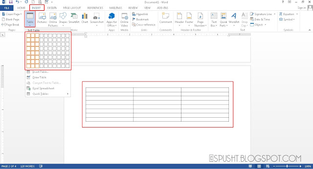 create table in MS Word