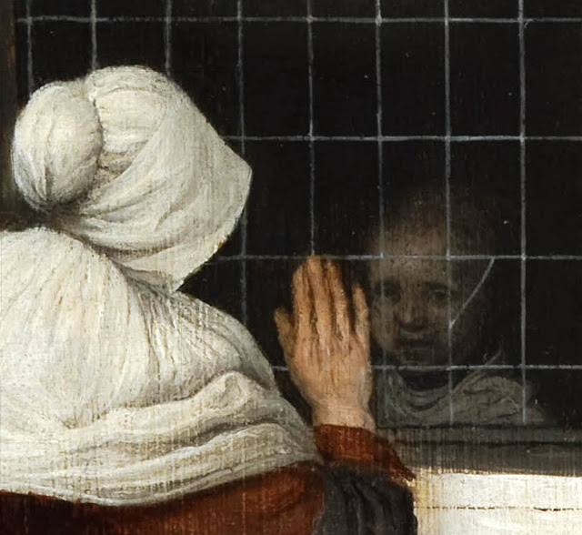 Jacob Vrel (actif vers 1654-1670?) Femme à la fenêtre faisant signe à une fillette - Détail