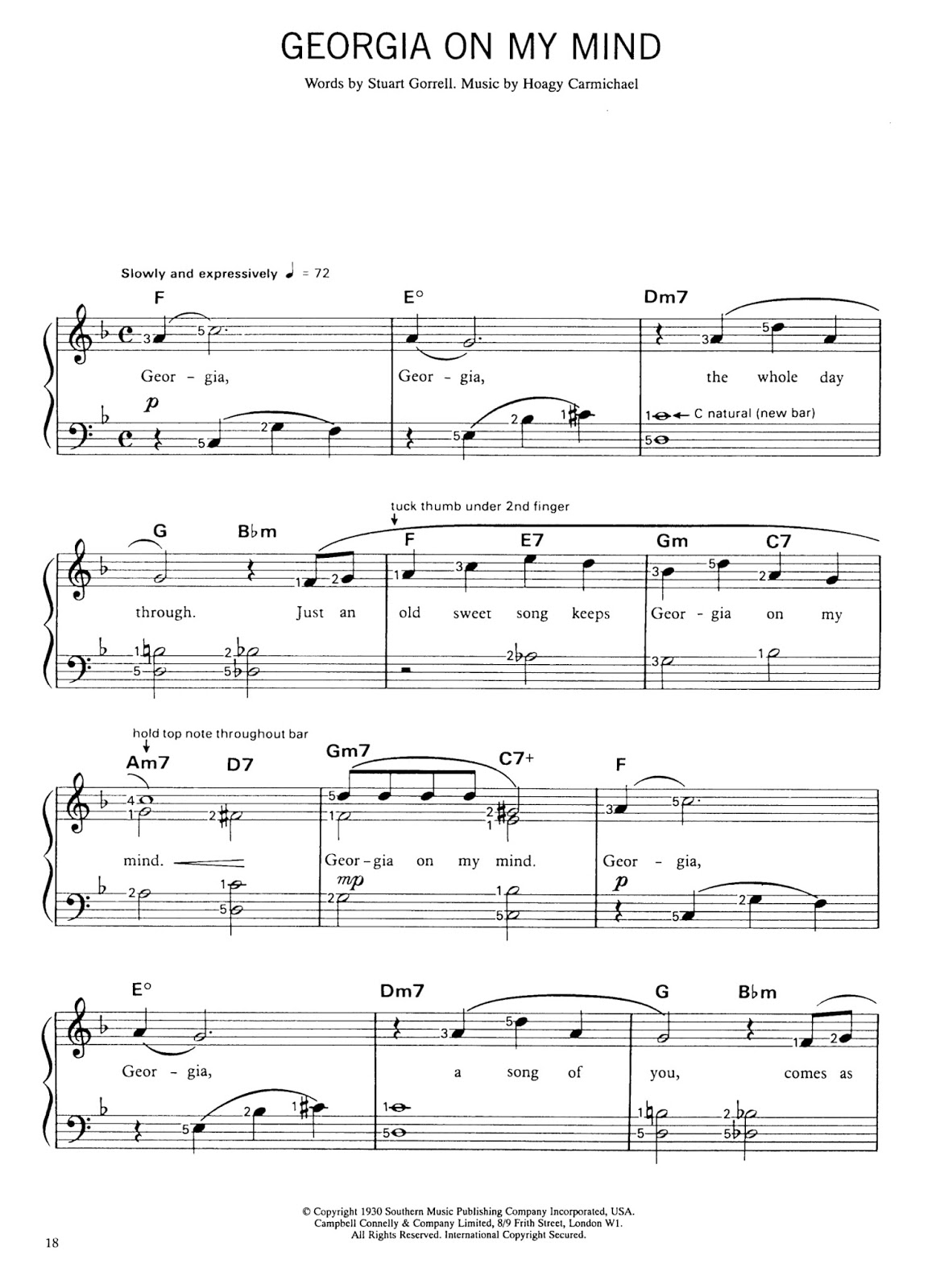 Izmir Ozel Piyano Dersi Georgia On My Mind Hoagy Carmichael Piyano Notalari