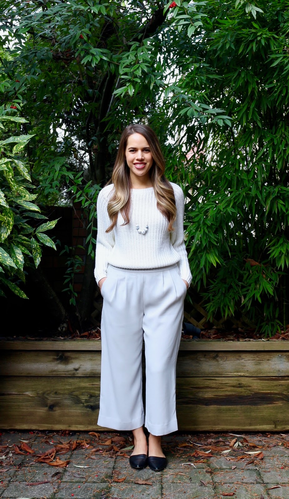 Jules in Flats - Winter White Culotte Outfit (Business Casual Winter Workwear on a Budget)