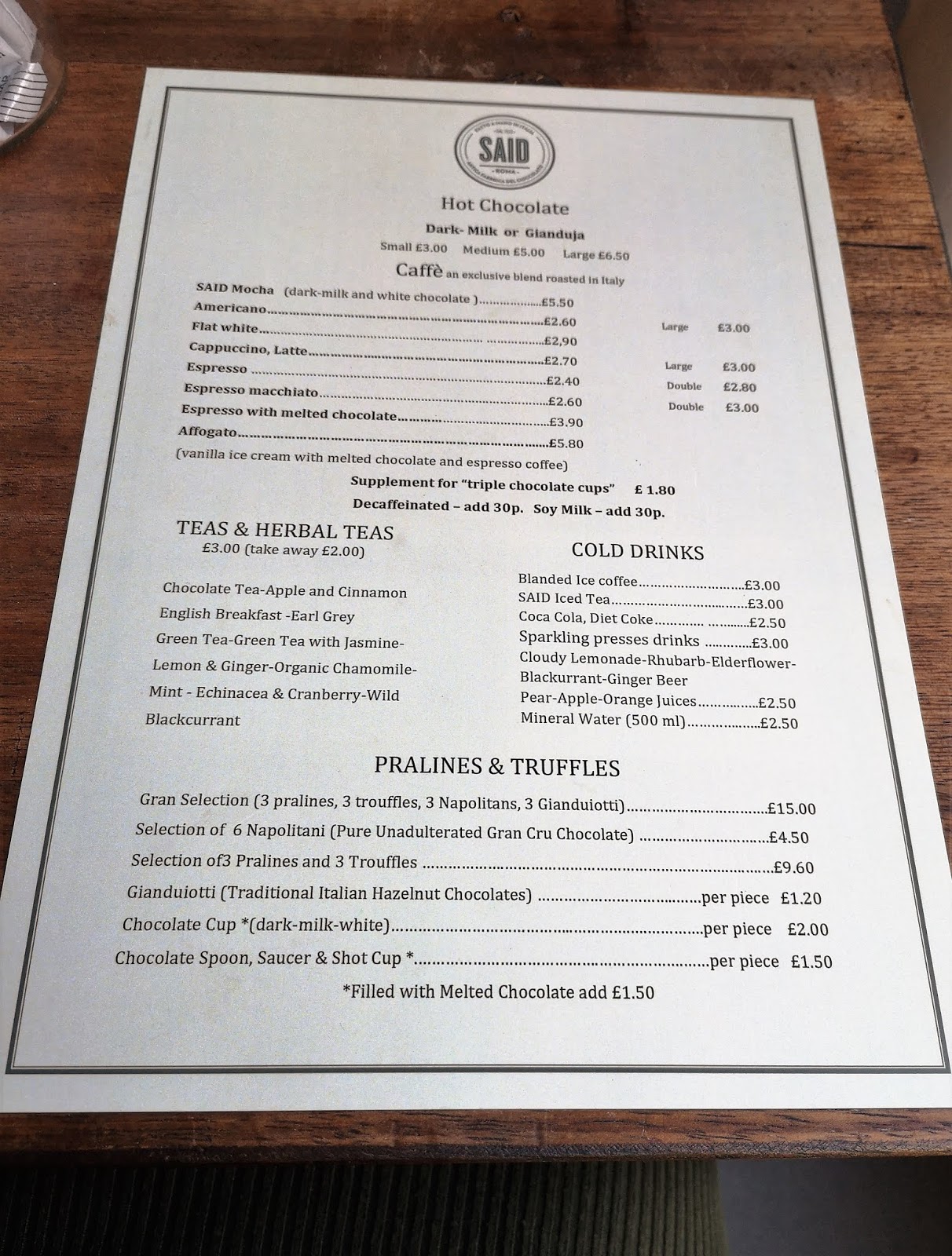 Best Hot Chocolate Of London Review Said Dal 1923