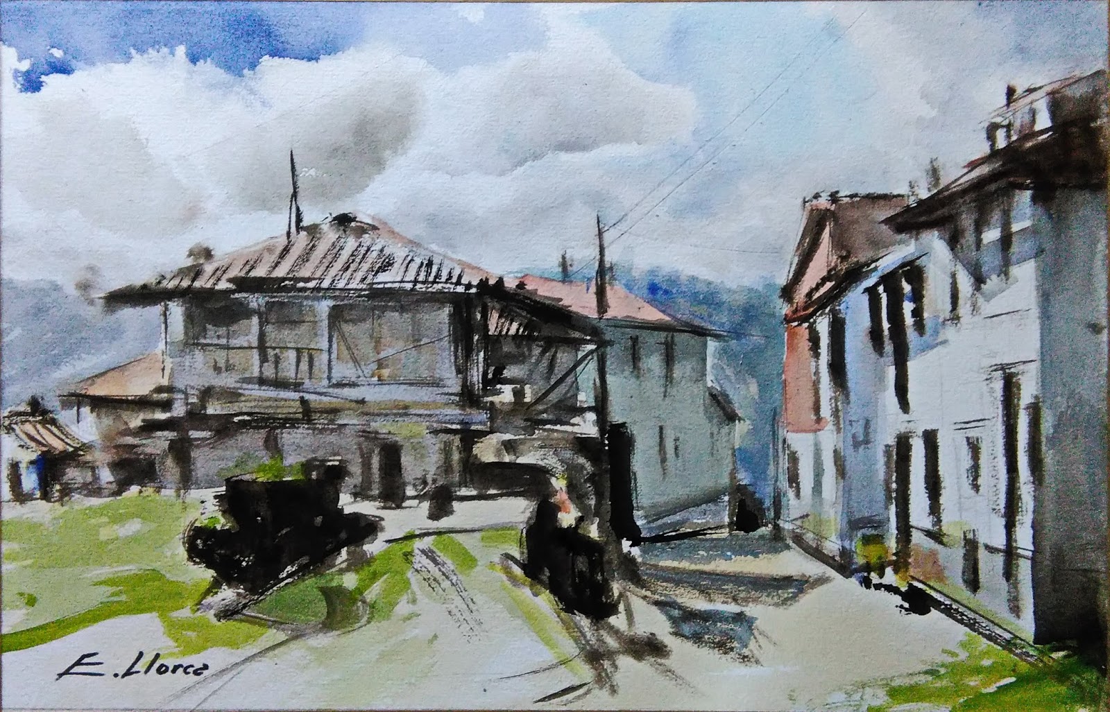 E. Llorca En El Bustio ( Villaviciosa ). Acuarela
