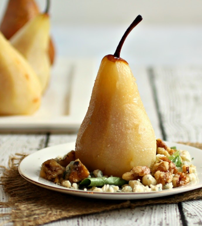 Ginger Poached Pears with Gorgonzola and Walnuts