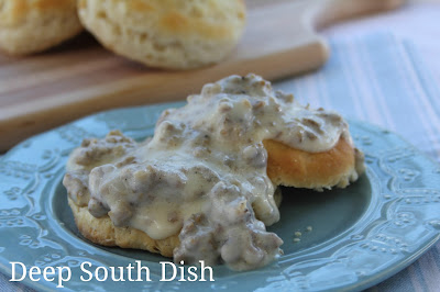 Delicious milk-based sausage gravy, sometimes called sawmill gravy, is a southern favorite. Serve this delectable goodness over some hot homemade buttermilk biscuits for a little piece of heaven.
