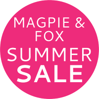 Magpie & Fox Truro summer sale decal sticker for shop front artwork cut in magenta vinyl.
