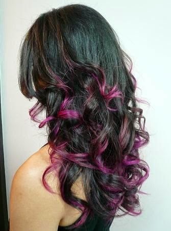 Black hair color with purple highlights for summer