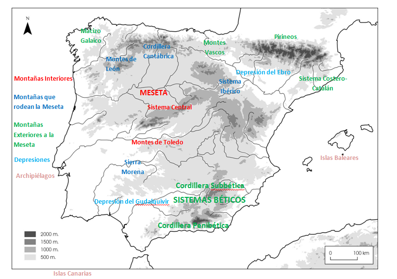 La Super Clase 5ºA: Relieve de España- Mapa con colores para ...