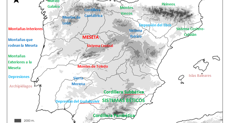 La Super Clase 5ºA: Relieve de España- Mapa con colores para ...