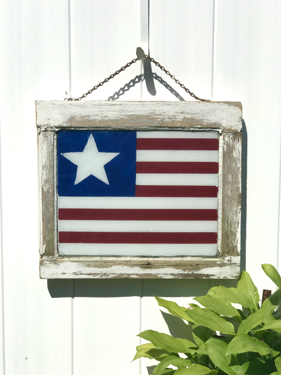 Chippy frame with American flag painted inside