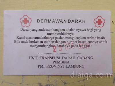 ucapan terima kasih dan jadwal donor darah berikutnya