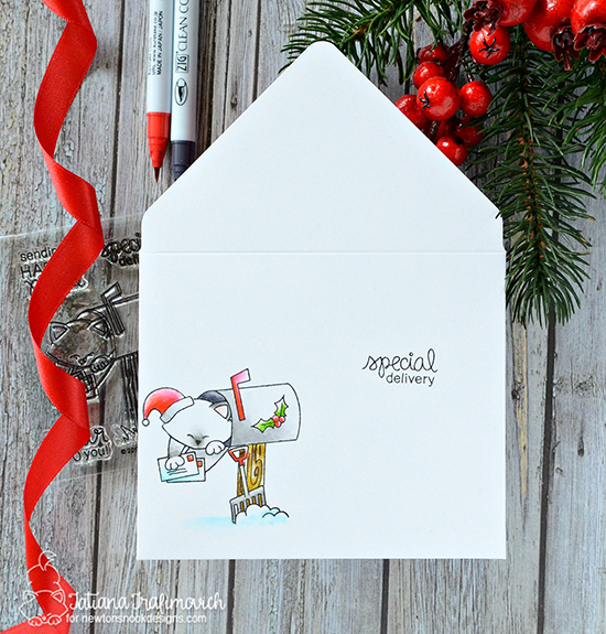 Custom Holiday Envelopes by Tatiana Trafimovich | Newton's Happy Mail Stamp Set by Newton's Nook Designs #newtonsnook #handmade