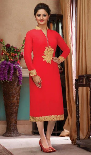 Red Chanderi Embroidered Wedding kurti at moksha Fashions