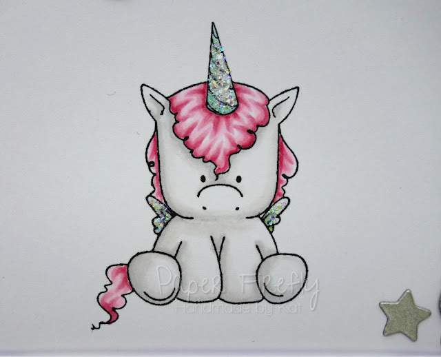 Cute pink CAS card with unicorn (image by Stamping Bella)