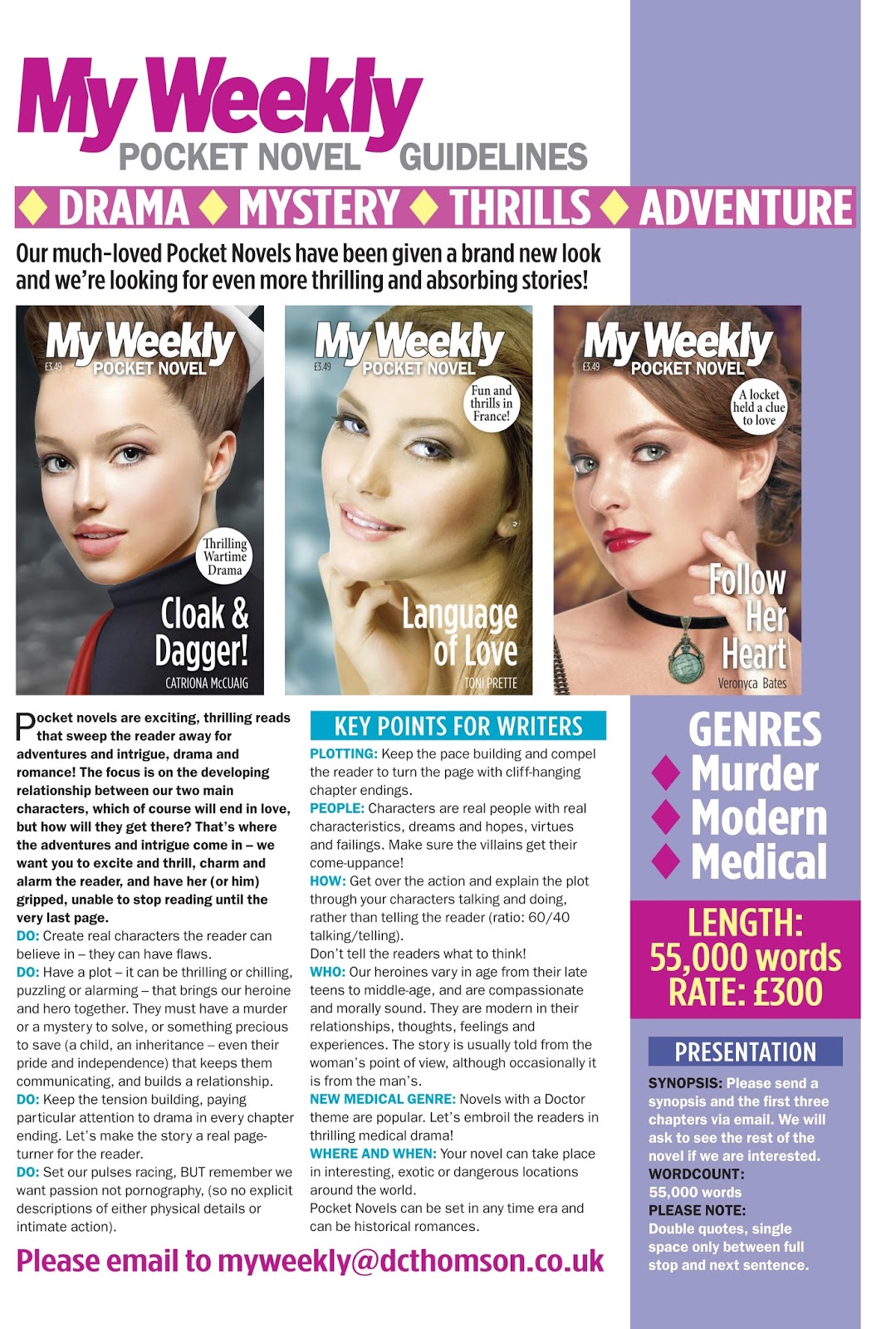 Womag and other writing My Weekly pocket novels updated guidelines.