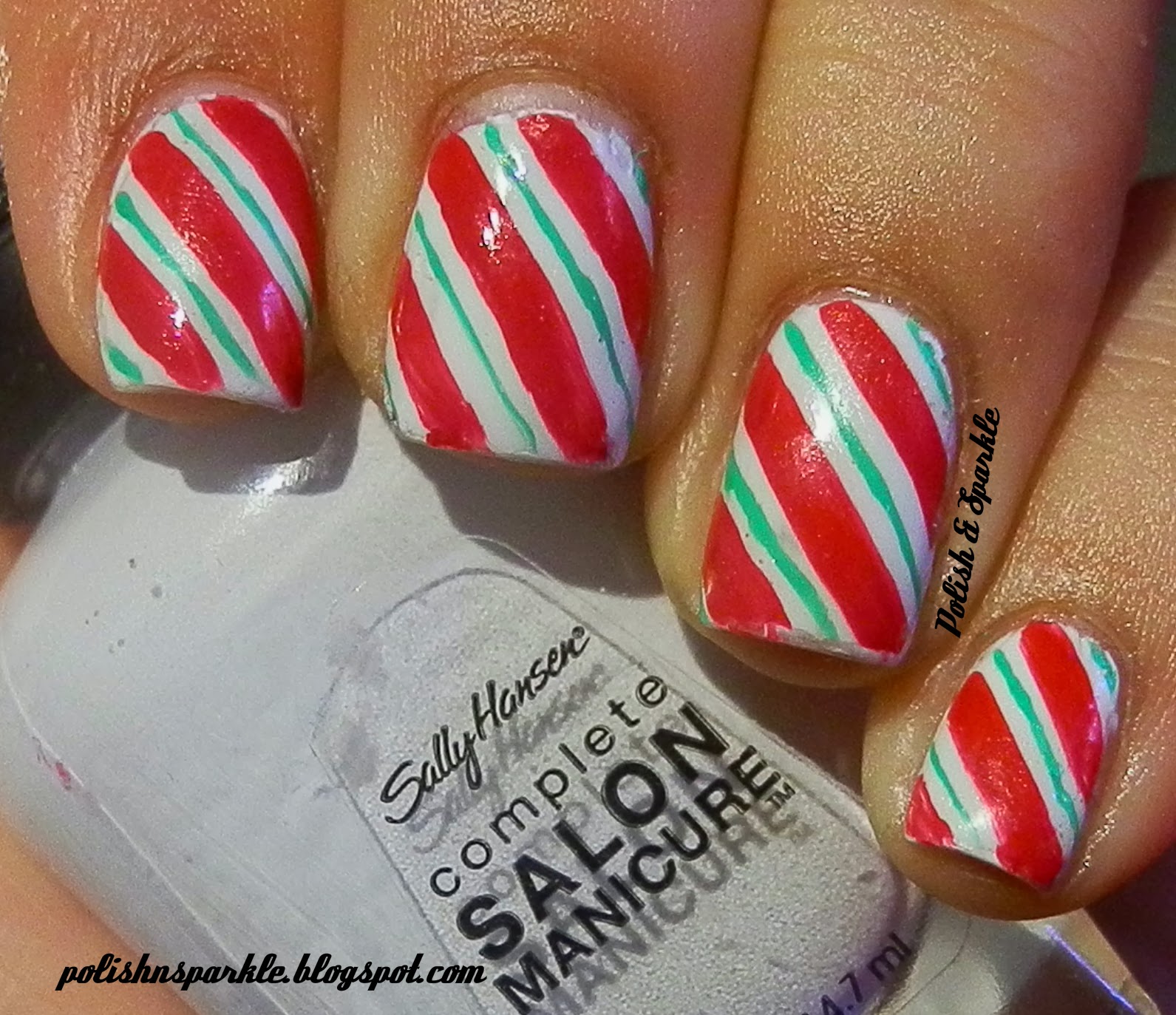 Polish & Sparkle It's Christmas!! Candy Cane Nail Art