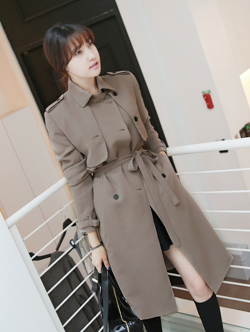 [Miamasvin] Belted Trench Coat with Double Gun Flaps | KSTYLICK ...