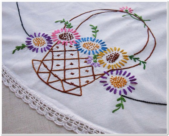Taplak Meja Contoh Sulaman Gambar Bunga Yang Mudah