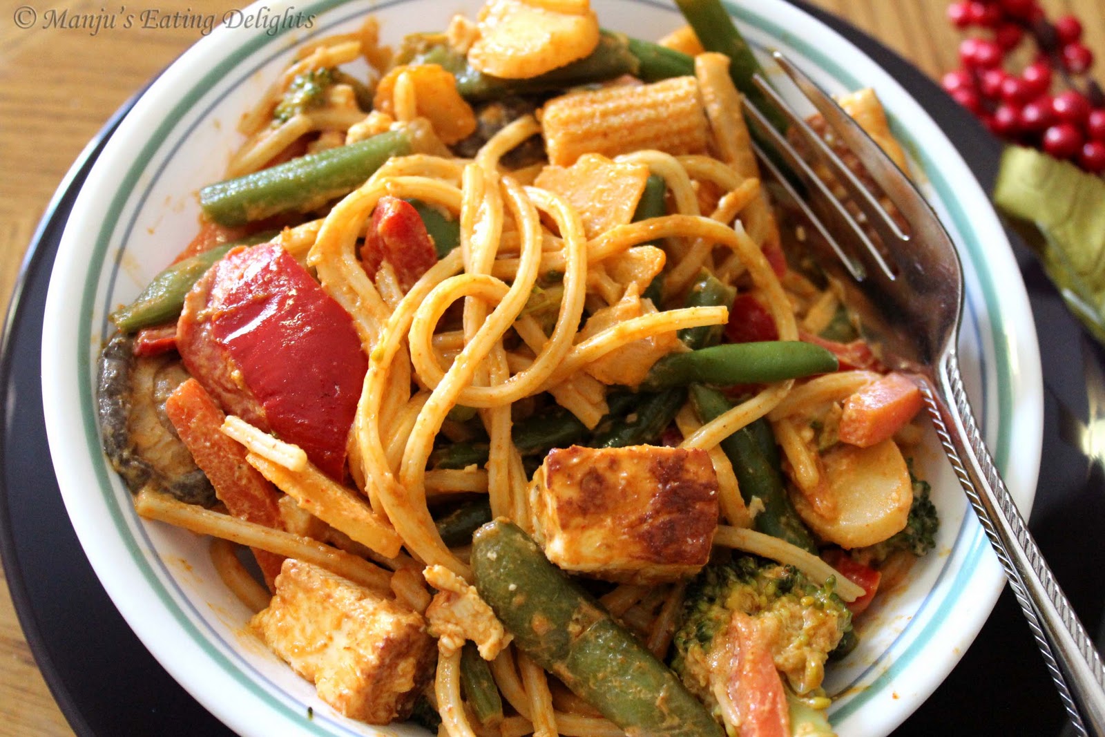 Manju's Eating Delights: Spaghetti Rigati with Mixed Veggies & Paneer ...
