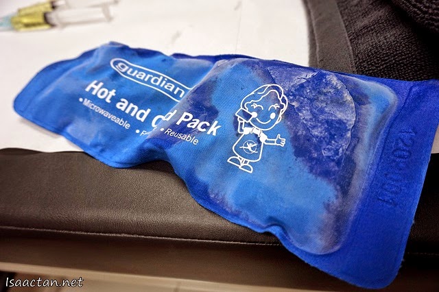 The ice pack given to cool down and numb the spot to be injected, this is on top of the numbing cream given