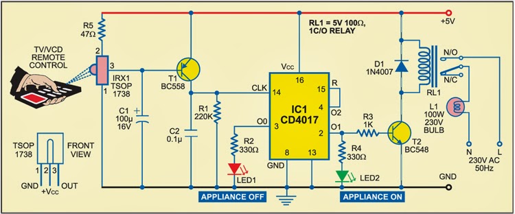A VERY SIMPLE IR REMOTE CONTROL SWITCH FOR AN ELECTRICAL APPLIANCE ...