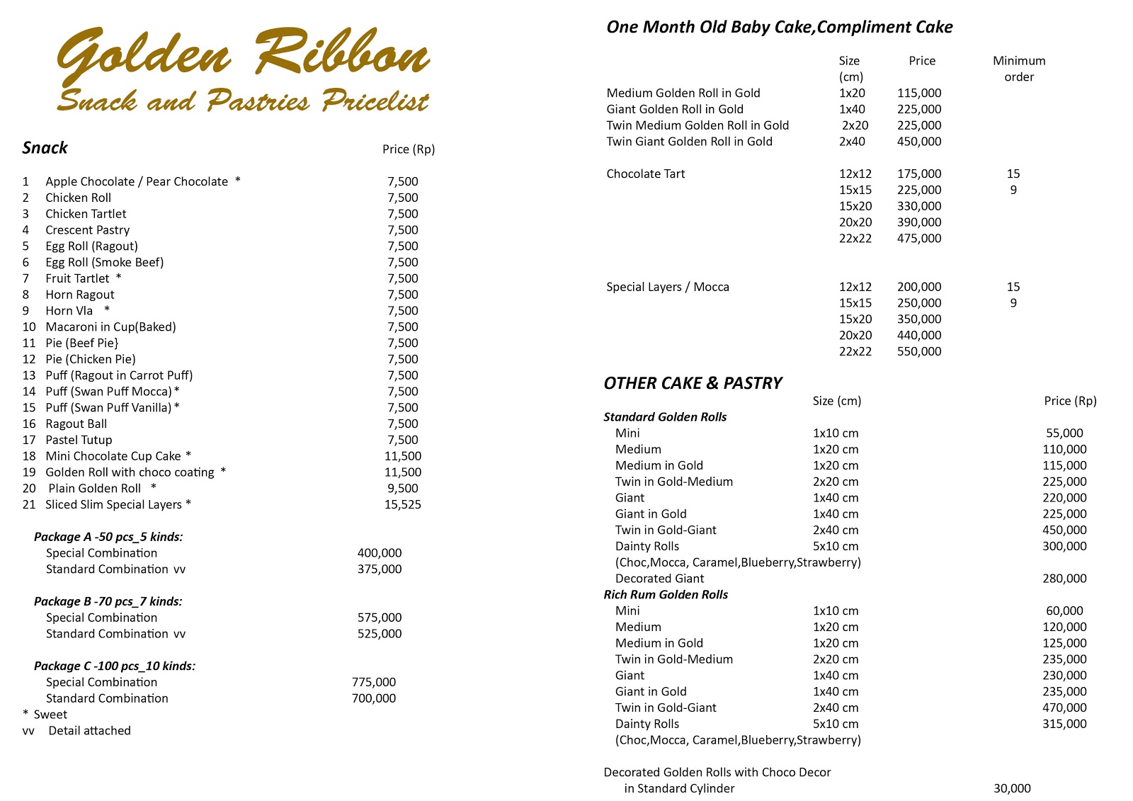 Golden Ribbon Snack and Pastries Pricelist