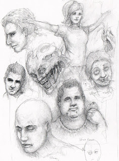 random faces in pencil sketch book