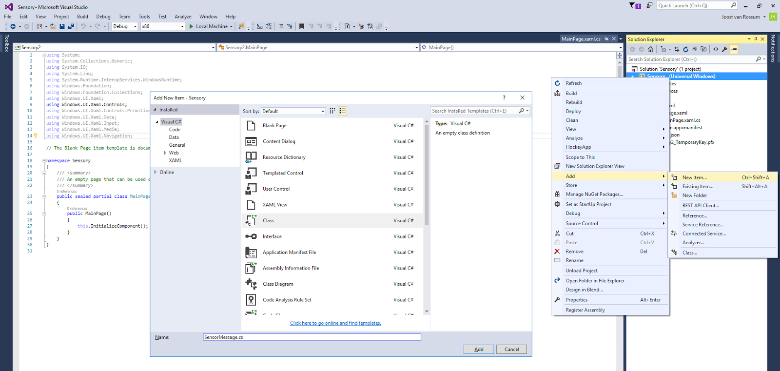 Microsoft BI Tools: IoT Adventure: 3 - Create Visual Studio Project for ...