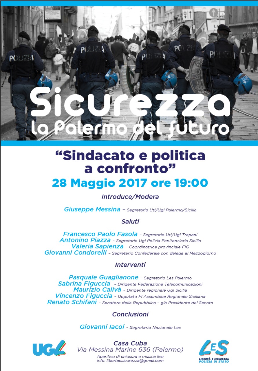 Domenica 28.05.17, Les Polizia di Stato e Ugl Sicilia incontrano a Palermo i cittadini.