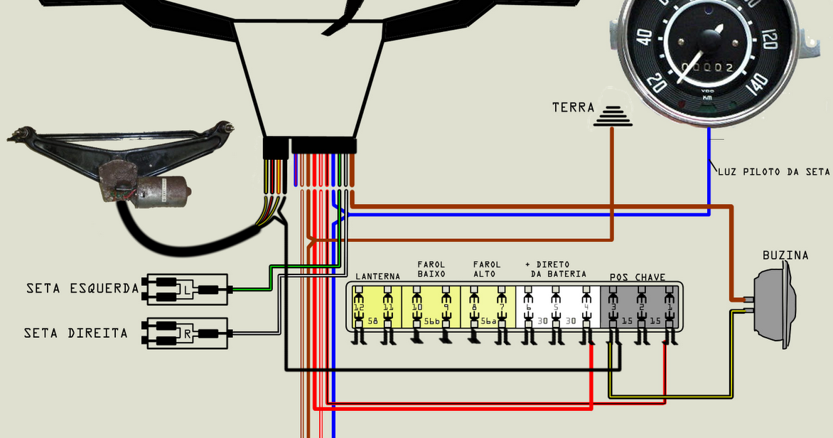 Elétrica VW AR*: Esquema elétrico ligação do comando de ... vw buggy wiring diagram 