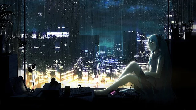 Anime Cityscape Rainy Day Free Animated Screensaver.