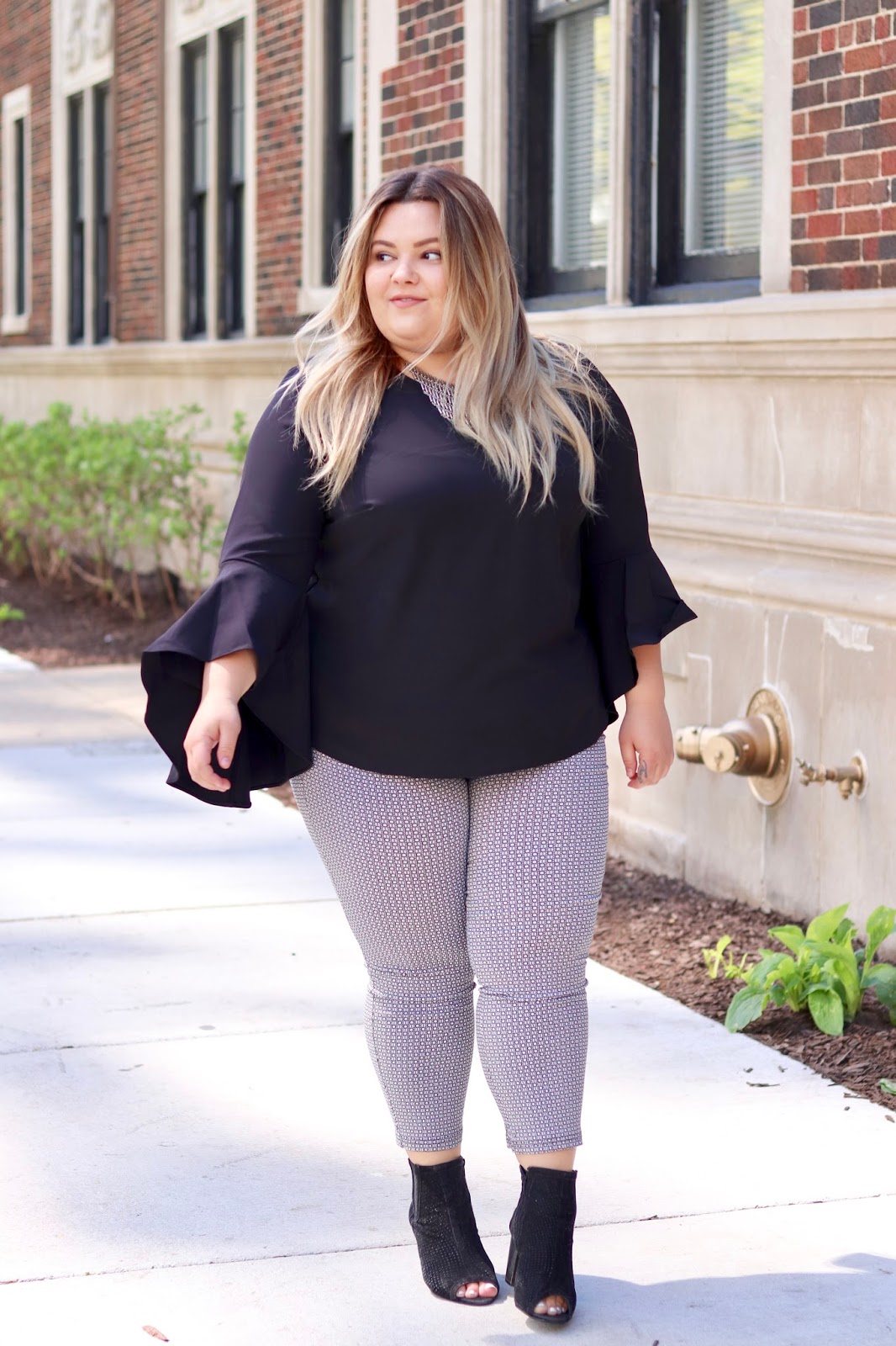 bell sleeves, plus size fashion, plus size fashion for women, plus size affordable clothes, Natalie Craig, Natalie in the city, Chicago blogger, Chicago style, Chicago fashion, eloquii, eloquii elbow flounce top, plus size office attire, plus size work attire, plus size office outfit, work wardrobe, fashion, confidence and curves
