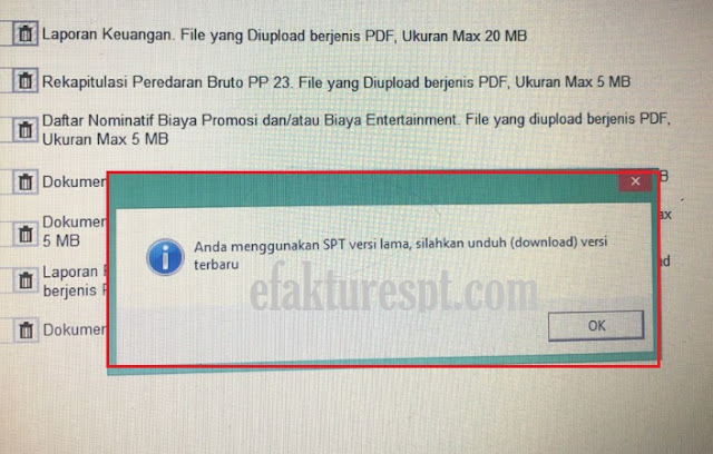 eForm error Anda Menggunakan SPT versi Lama, Silahkan Unduh Versi Terbaru