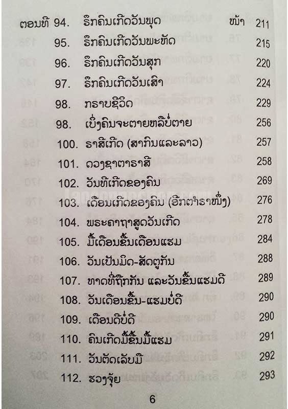 seepsong lasee - dtumnan jaet kumpee luam kong deema dtae bulan nagan (an encyclopedia of Lao astrology) - table of contents