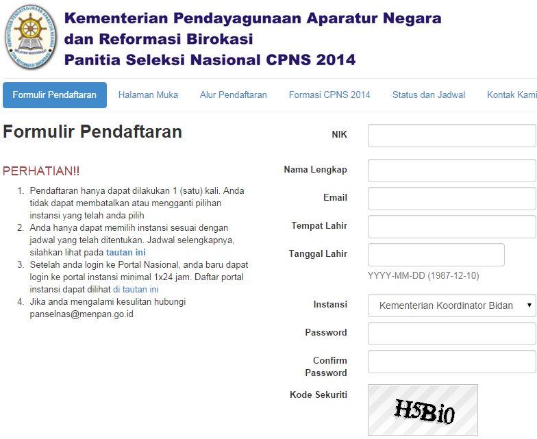 Pendaftaran CPNS Kemendikbud Online 2014 Panselnas 