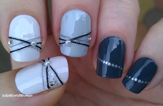 Life World Women: Elegant Grey Bracelet Nail Art Design Using Sewing Elegant Grey Bracelet Nail Art Design Using Sewing Threads - Life World Women: Elegant Grey Bracelet Nail Art Design Using Sewing