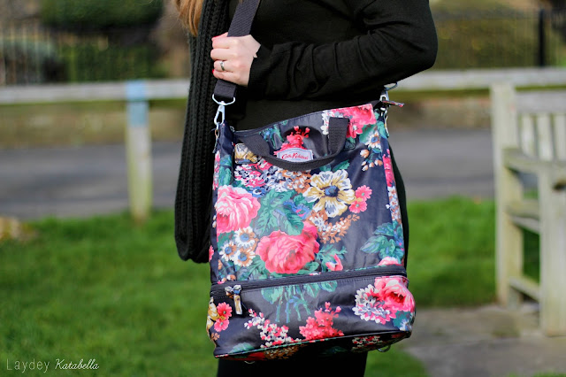 Cath Kidston Matt Oilcloth Double Decker Backpack Bloomsbury Bouquet Floral Black
