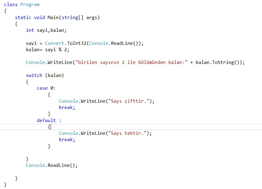 Berk Aktaş: Switch-Case Yapısı örnek-1