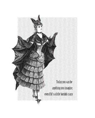 vintage illustration of a woman dressed like a bat 