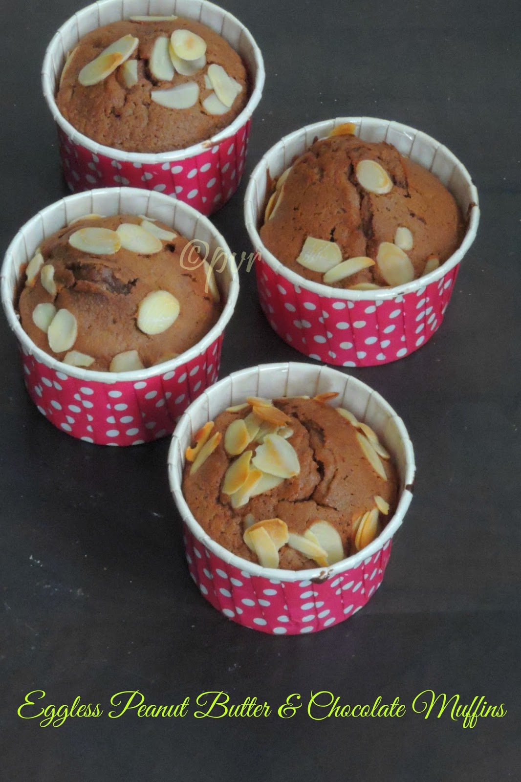 Priya's Versatile Recipes Eggless Peanut Butter & Chocolate Muffins