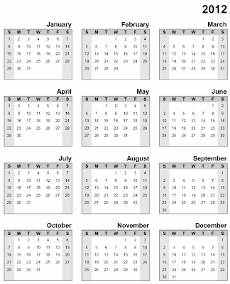free mini calendar 2012 printable