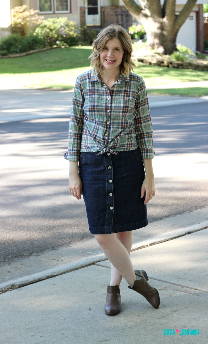 plaid jean skirt