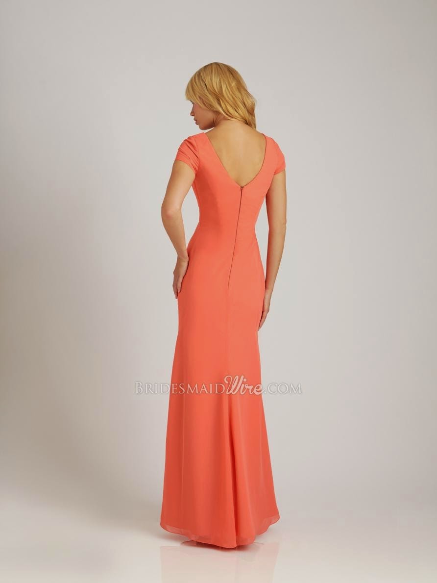 Elegant Fitted Long Bridesmaid Gown with Cap Sleeves and Dramatic Cowl Neckline-3
