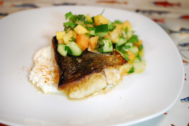 Black Cod and Papaya-Cucumber Salad. Photo by Greg Hudson