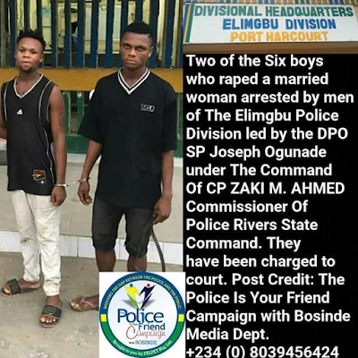 Photo: Police arrest two of the six men who raped a married woman in Rivers State